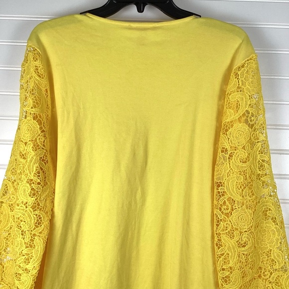 Isaac Mizrahi NWT Cotton And Lace Open Bracelet Sleeve Cardigan Sz Large yellow - Picture 9 of 12